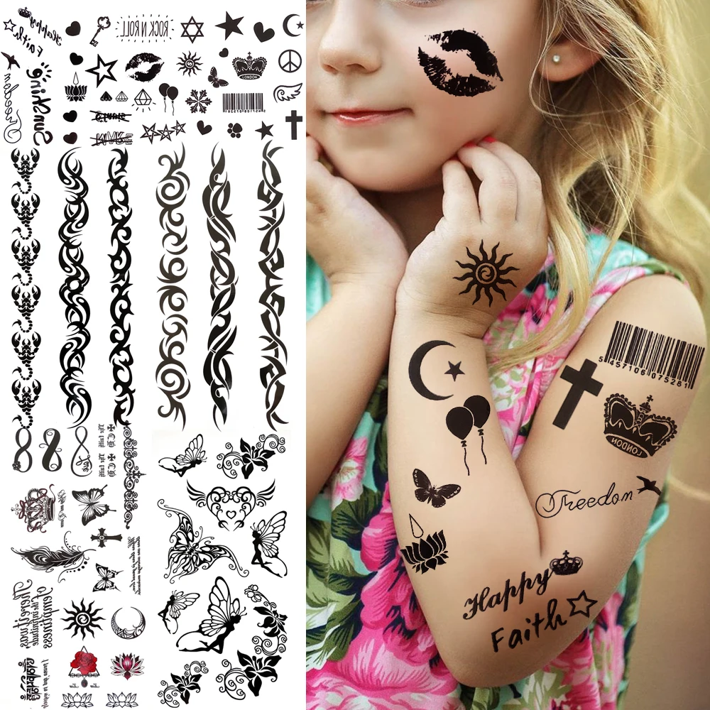 Черный Корона Крест небольшой Временные татуировки для малышей Для детей
