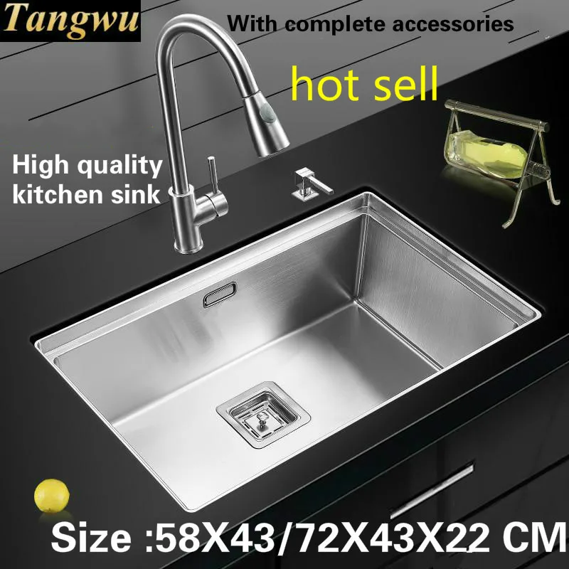 

Tangwu Apartment high quality hand made of 304 stainless steel kitchen sink large single slot 58X43/65X43/68X43/ 72X43X22 CM