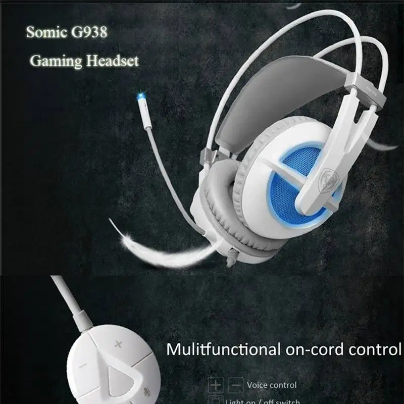 SOMiC G938 USB Игровые наушники Виртуальный 7 1 объемный светильник рассеянная