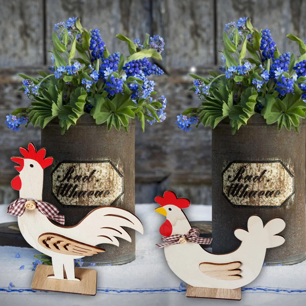 

Easter Creative Wooden Rooster Hen Shape Crafts Decorative Ornament for Easter Home Party DIY Tabletop Ornament Home Decoration