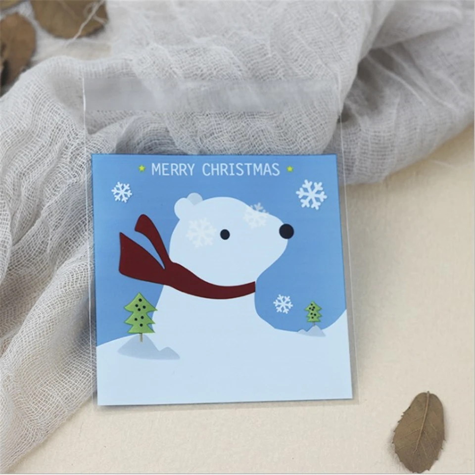 {D& P 100pcs 10X10+ 3 см Рождество печенья конфеты упаковки хлеба самоклеящаяся Пластик печенье закуски выпечка посылка милые сумки через плечо