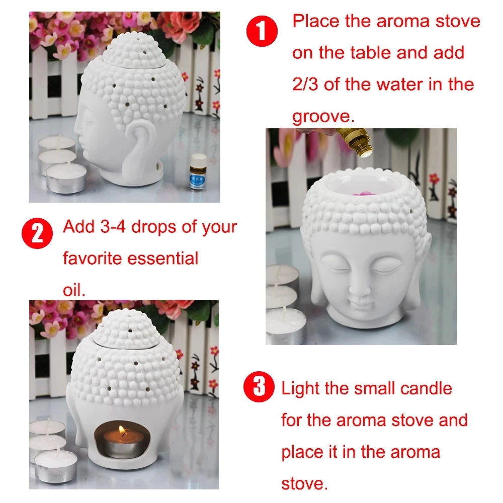 Керамическая горелка с головой Будды для ароматерапии Ароматический диффузор