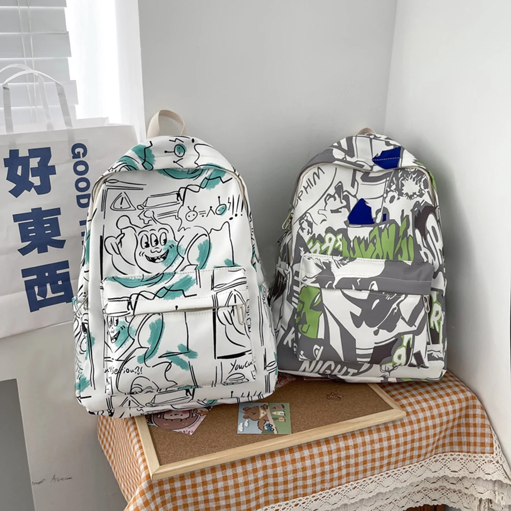 

Школьный рюкзак из ткани Оксфорд с мультяшным принтом граффити, Женский Повседневный вместительный рюкзак в стиле преппи