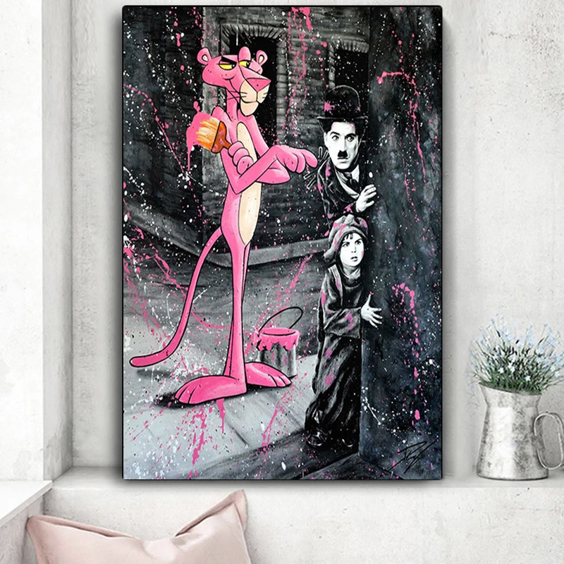 

Disney Graffiti Cartoon Pink Panther Anime Poster Canvas Painting Posters Prints Wall Art Pictures for Living Room Decoration