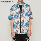 VERSMA в Корейском стиле Harajuku с изображением котенка; Футболка с коротким рукавом Для мужчин летний свободный зеленый Винтаж Гавайская тропическая рубашки Для мужчин дропшиппинг