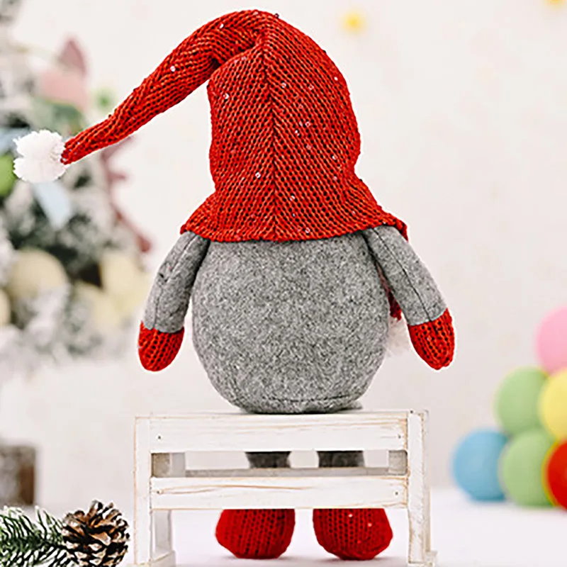 Вязаная кукла-гном Рождественская, с длинными ногами, сидящая позиция, без лица, украшение для ёлки, новогодний подарок для детей.
