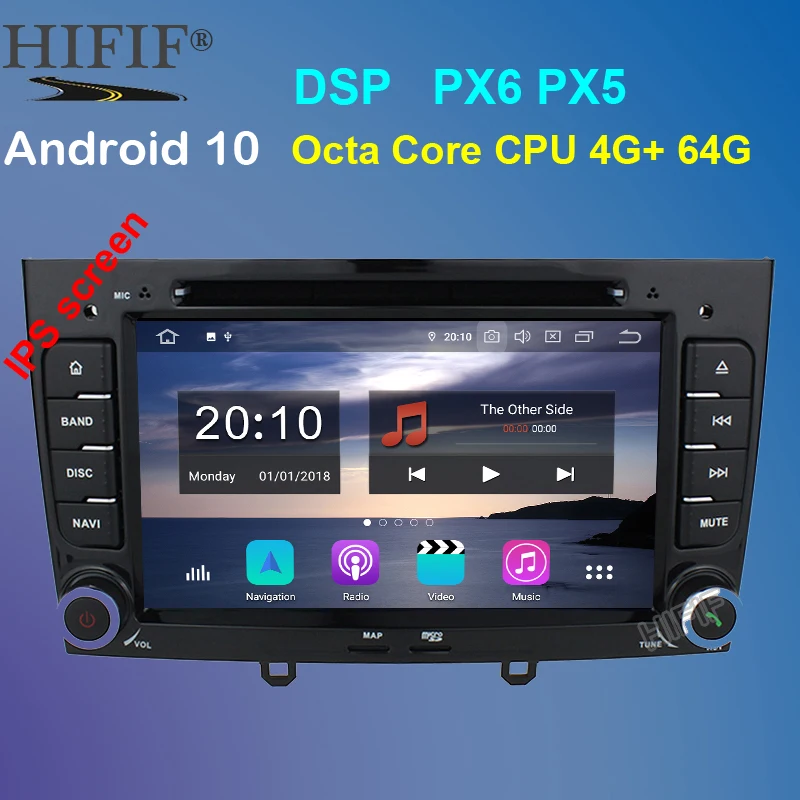 Мультимедийный автомобильный dvd плеер PX6 7 дюймов IPS DSP Восьмиядерный Android 10 4 Гб ОЗУ