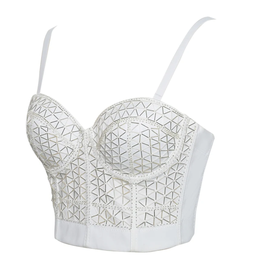 Женский сексуальный бюстье ручной работы с бусинами белый черный короткий топ