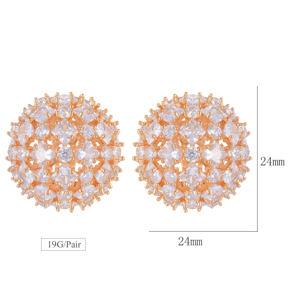 

LARRAURI 2019 Hot Fashion Full CZ Hollow Round Ball Stud Earrings For Women Bridal Engagement Earrings Silver Gold Jewelry