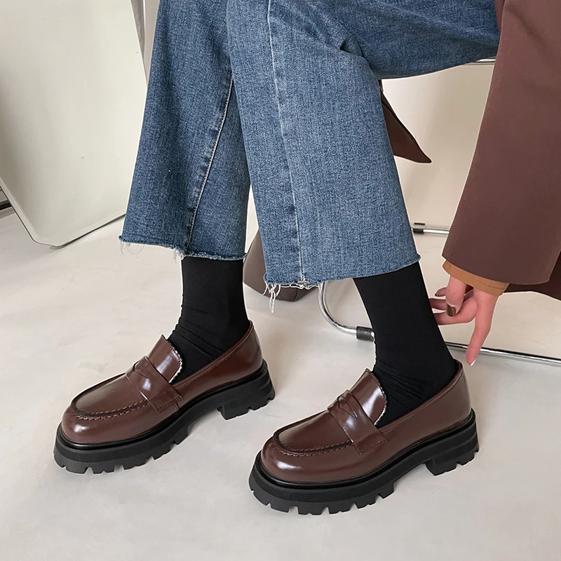 

2022 New Spring Genuine Leather Women Shoes Casual Slip-On Loafers Round Toe Platform Shoes Shoes Woman Zapatos De Mujer Women