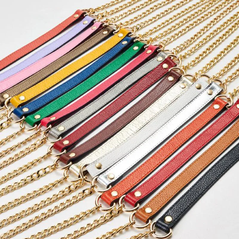 Sale Genuine Leather bag Strap Women replacement straps shoulder belt handbags accessories parts Black Silver Gold Chain STP049 | Багаж и