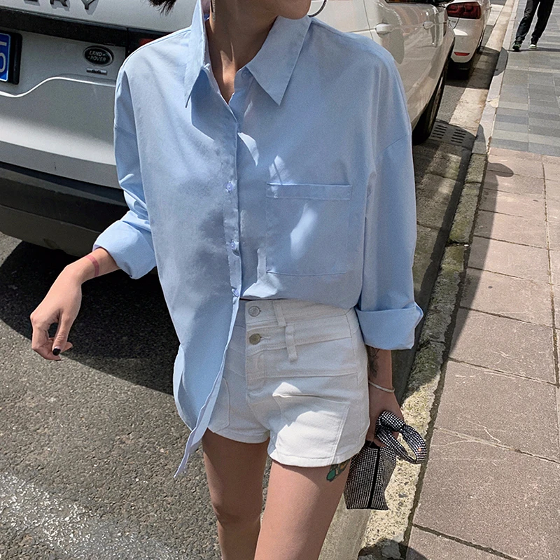 Женская ажурная блузка с бантом длинным рукавом и карманами |