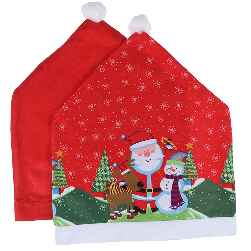 

1PCS Christmas Decoration Santa Claus Red Hat Chair Back Cover for Home Party Dining Room Christmas Table Decoration Chair Cover
