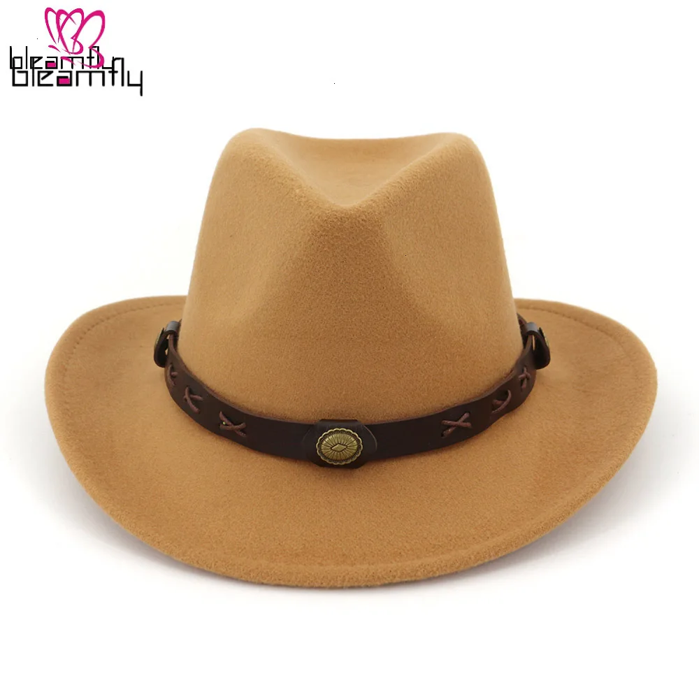 Фетровые фетровые шляпы с поясом в Западном ковбойском стиле формальная шляпа