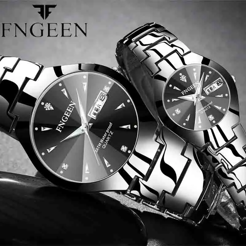 

FNGEEN Luxury couple watch gift Christmas stainless steel ladies watch couples waterproof quartz watch reloj hombre montre homme