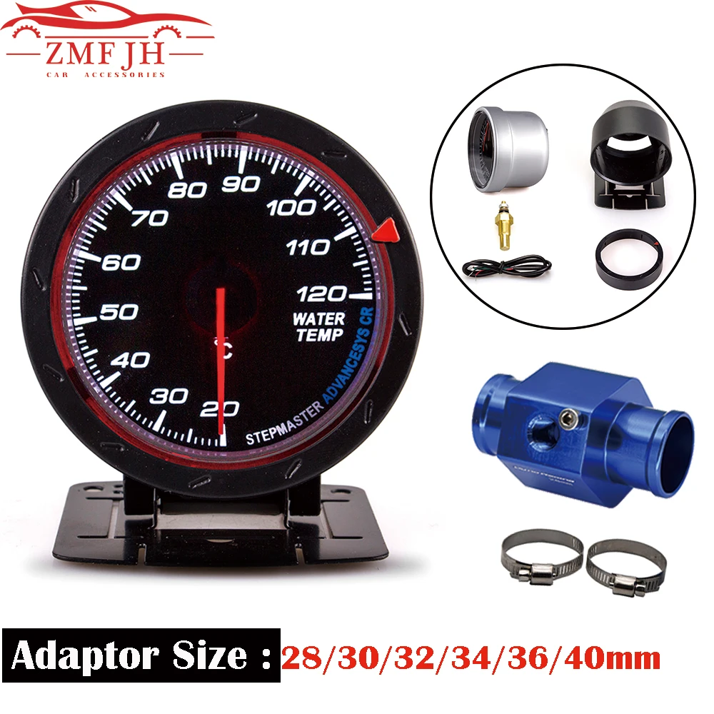 

Red & White Lighting 60MM Temperature Gauge 20--120 C Water Temp Meter Black Face Car Water Temp Gauge with Sensor Adapter