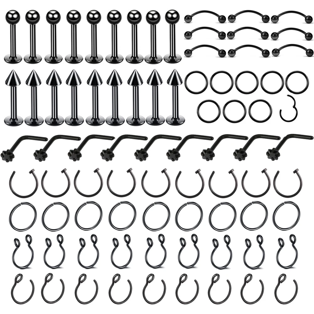 Черное кольцо для пирсинга носа губ бровей ногтей из нержавеющей стали модные