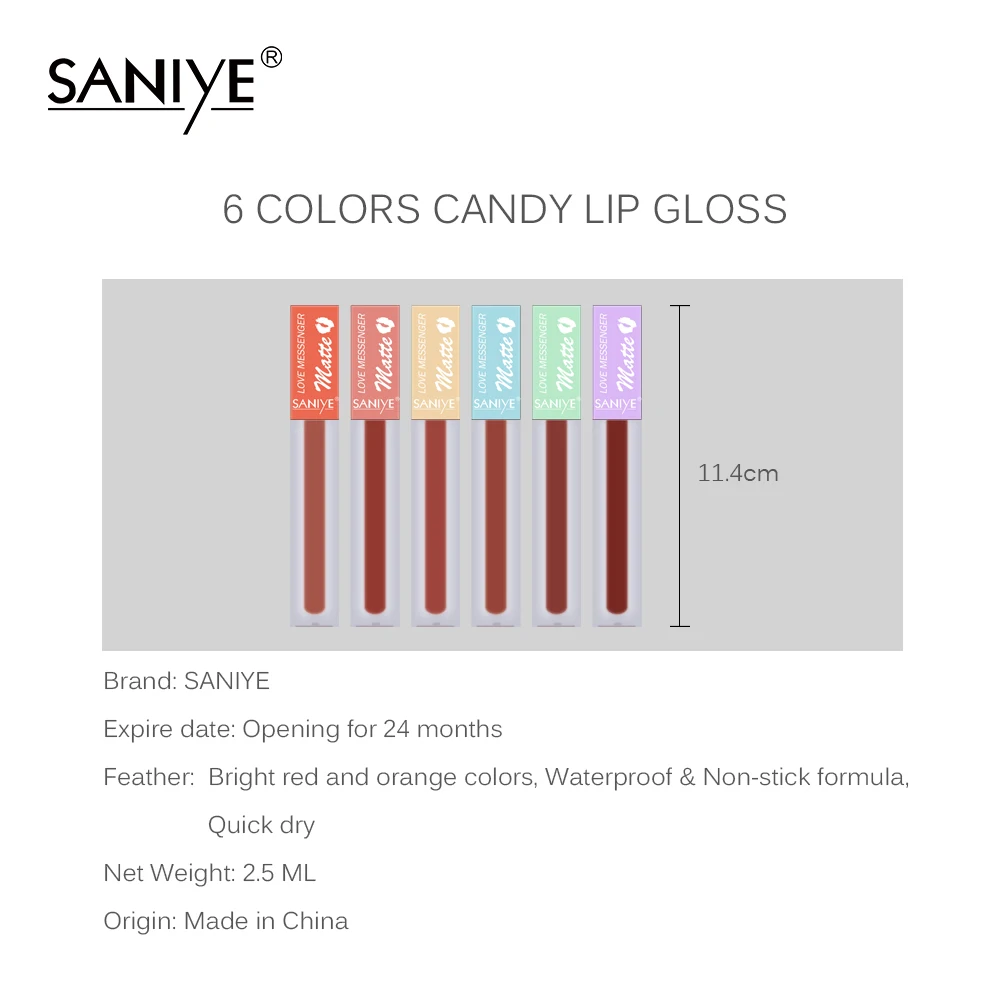 

SANIYE Fashion Candy Color Nude Matte Liquid Lipstick Mate Waterproof Long Lasting Moisturizing Lipgloss Lip Makeup Cosmetics
