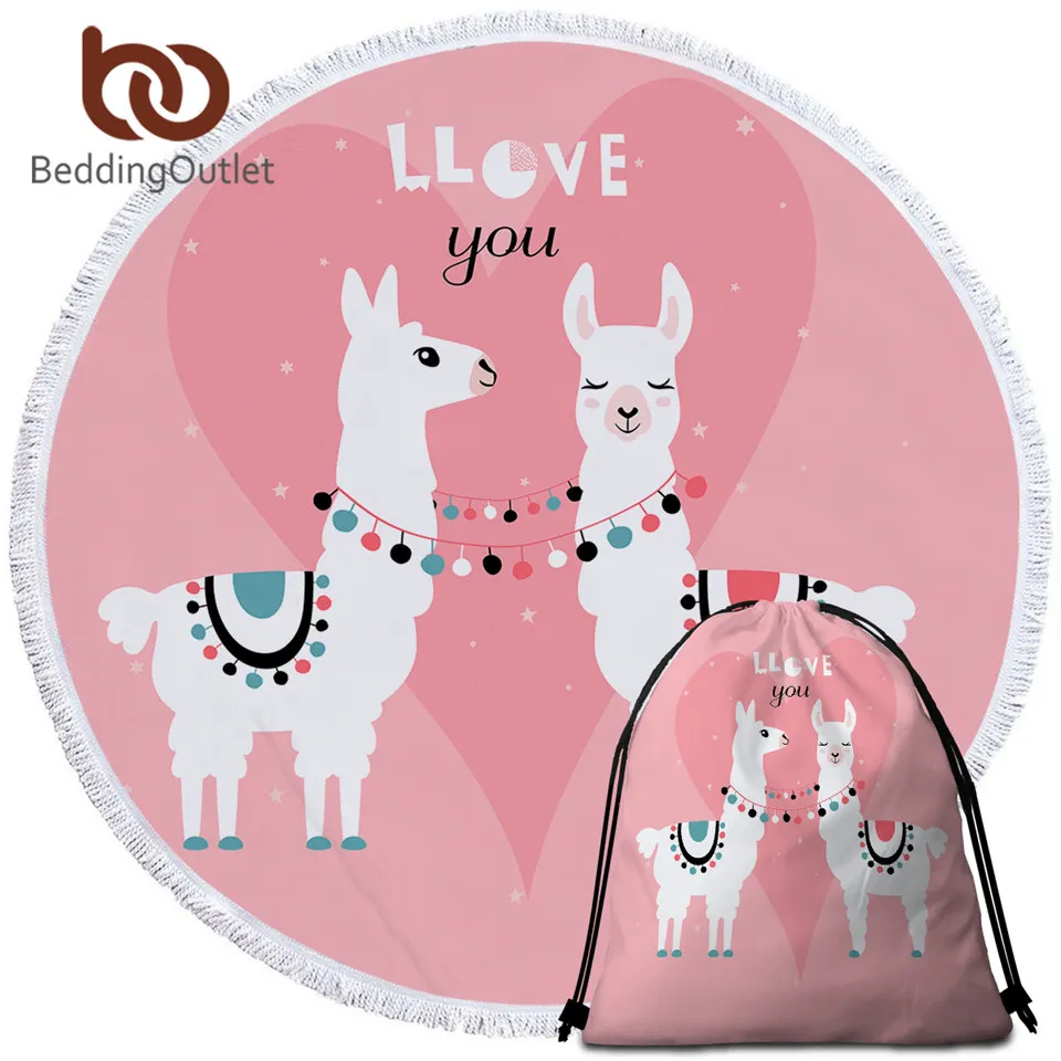 

Пляжное полотенце BeddingOutlet, милое, с ламой, для пар, с альпакой, с любовью, круглое, с рисунком, Toalla, розовое сердечко, для девочек, пляжный коври...