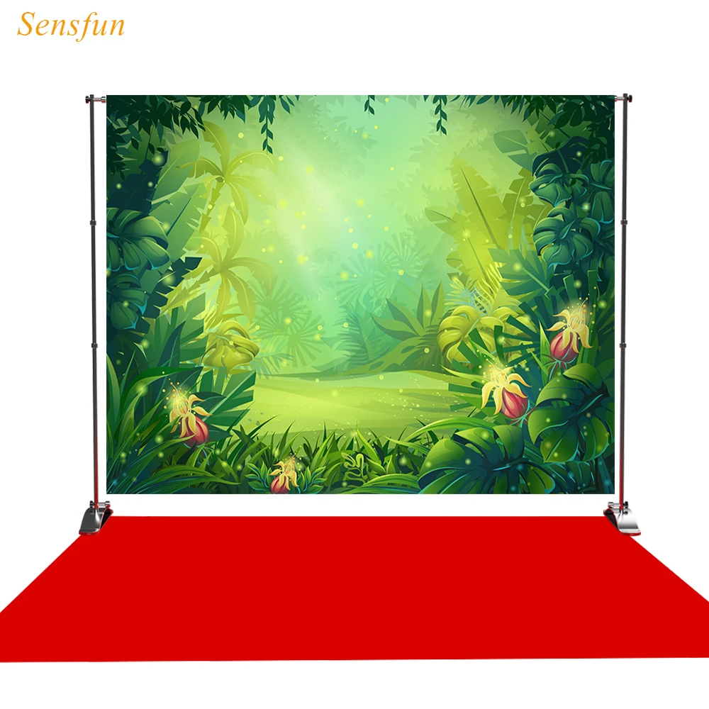

LEVOO photographic background cartoon jungle bright ferns flowers background photobooth photo studio fabric shoot