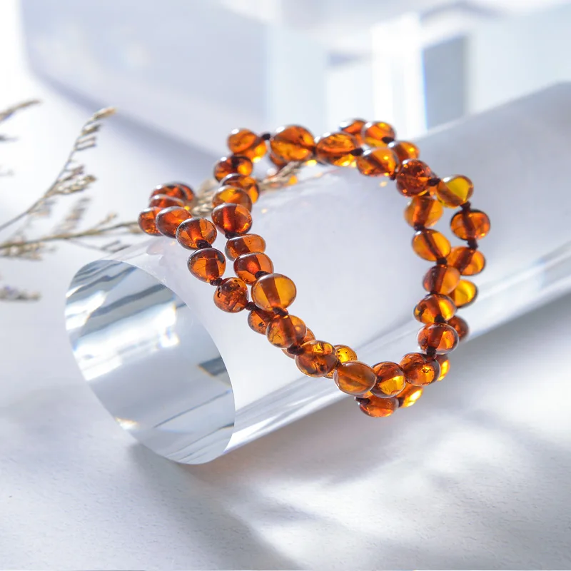 

RUYI PAVILION Natural Baltic Amber Necklace For Baby Handmade polished amber beads fine jewler Multicolor 32-37cm