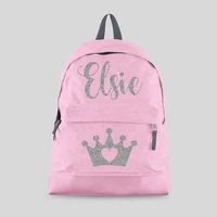 personalised backpack with any name in silver glitter kids children teenagers school student rucksack back to school bag back