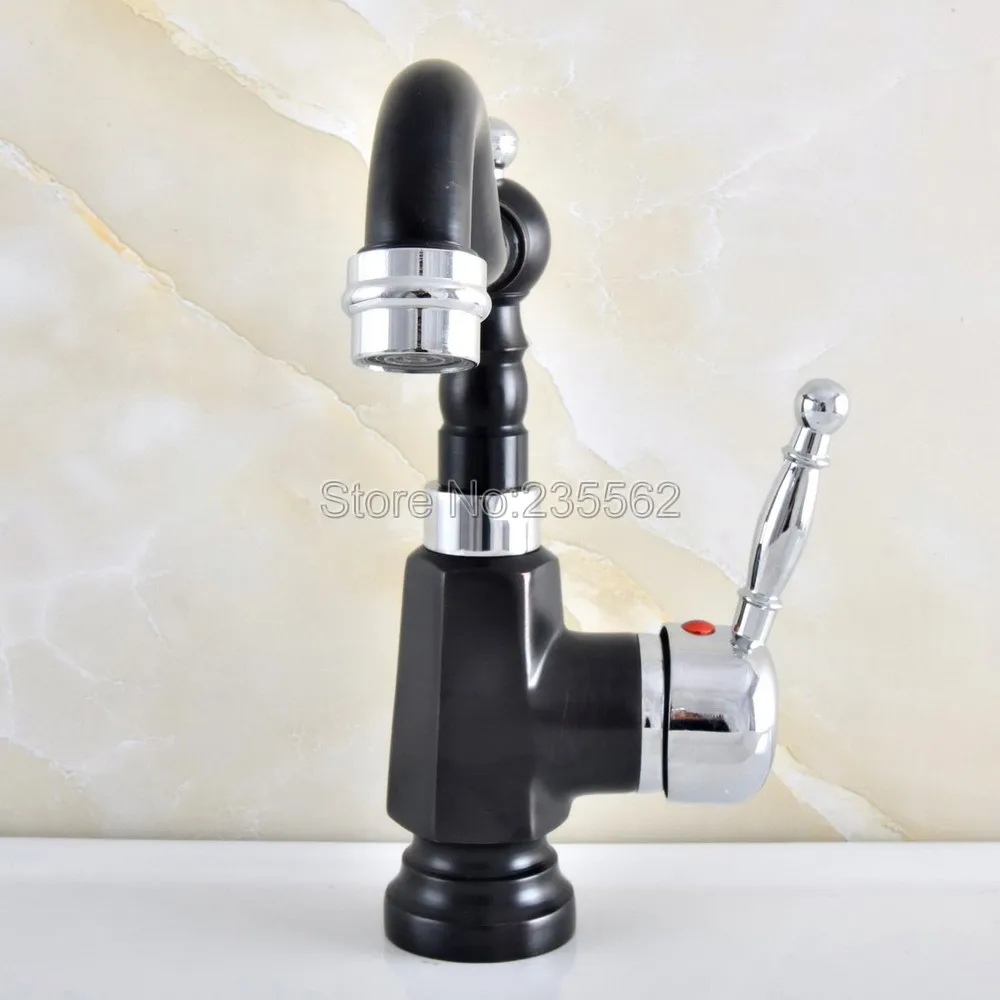 

Polished Chrome Brass & Black Bathroom Faucet Basin Mixer Tap Swivel Deck Mounted Sink Vanity Faucet Lnf487