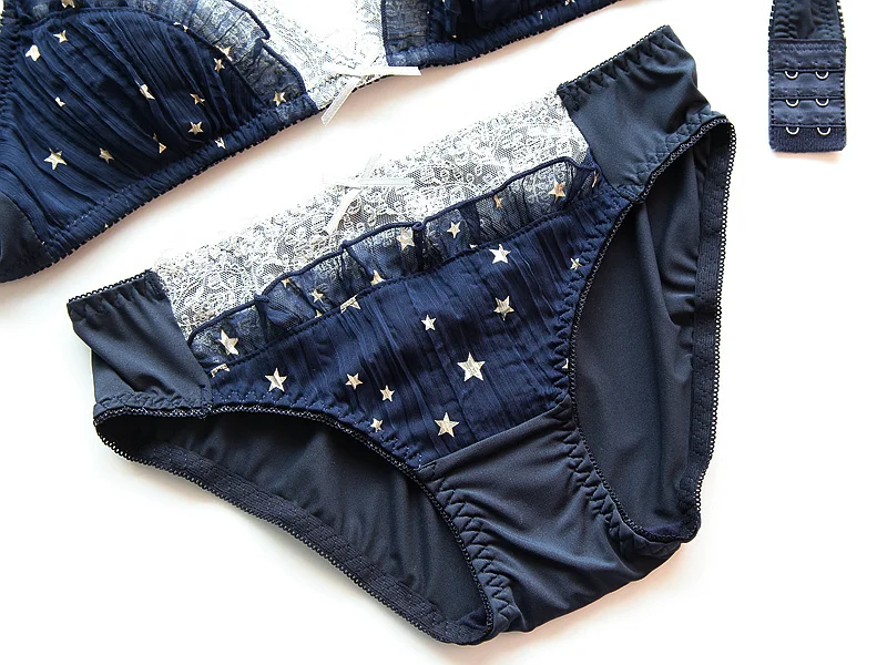 Япония Bling Stars чистая выдалбливают сексуальный комплект бюстгальтера для женщин кружевное Прозрачное нижнее белье без проволоки сладкий лук пуш-ап бюстгальтер нижнее белье