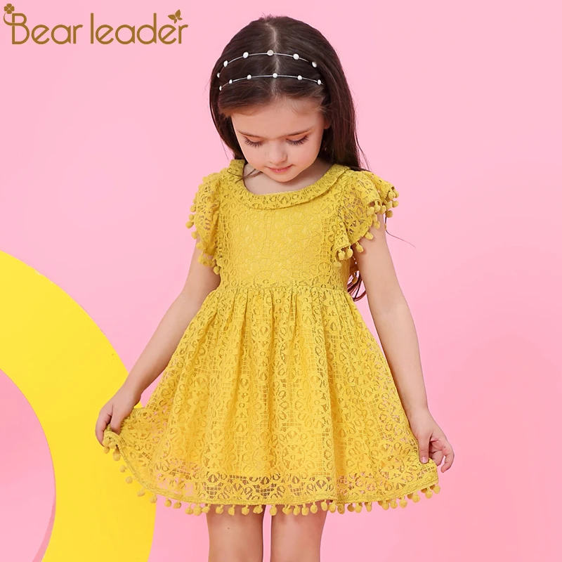 Bear Leader Girls Dress 2021 New Summer Brand Clothes Lace Petal Sleeve Design Baby Party For 3-7 Years | Детская одежда и обувь