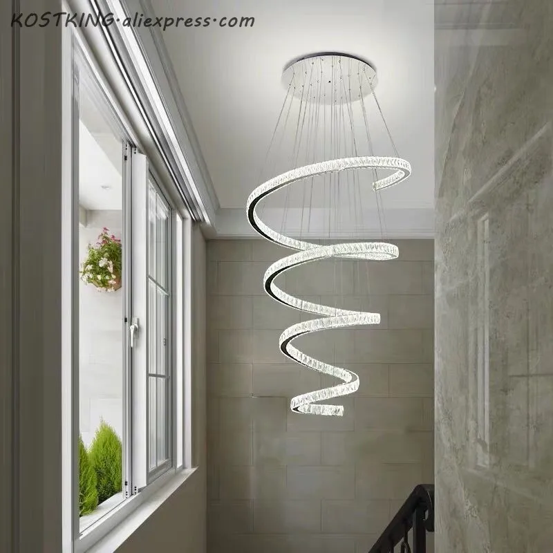 売る スパイラルデザインのモダンな Led シャンデリアクリスタルランプ Dia80 * H220cm 光沢ホテル階段照明器具