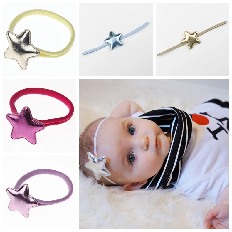 

10pcs/lot Fashion Newborn Nylon Elastic Hairband Kids Girls PU Star Cartoon Headband Hair Rope Christmas Accessories for Baby