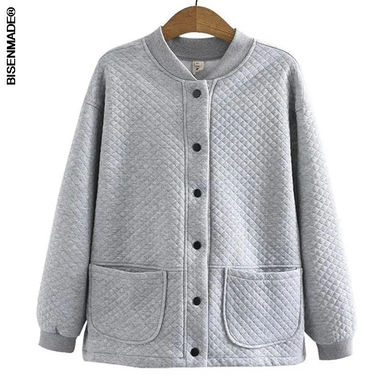 

Женская одежда, тонкая куртка, модель сезона осень 2021 года, новая свободная однобортная Трикотажная хлопковая стеганая верхняя одежда, бейс...