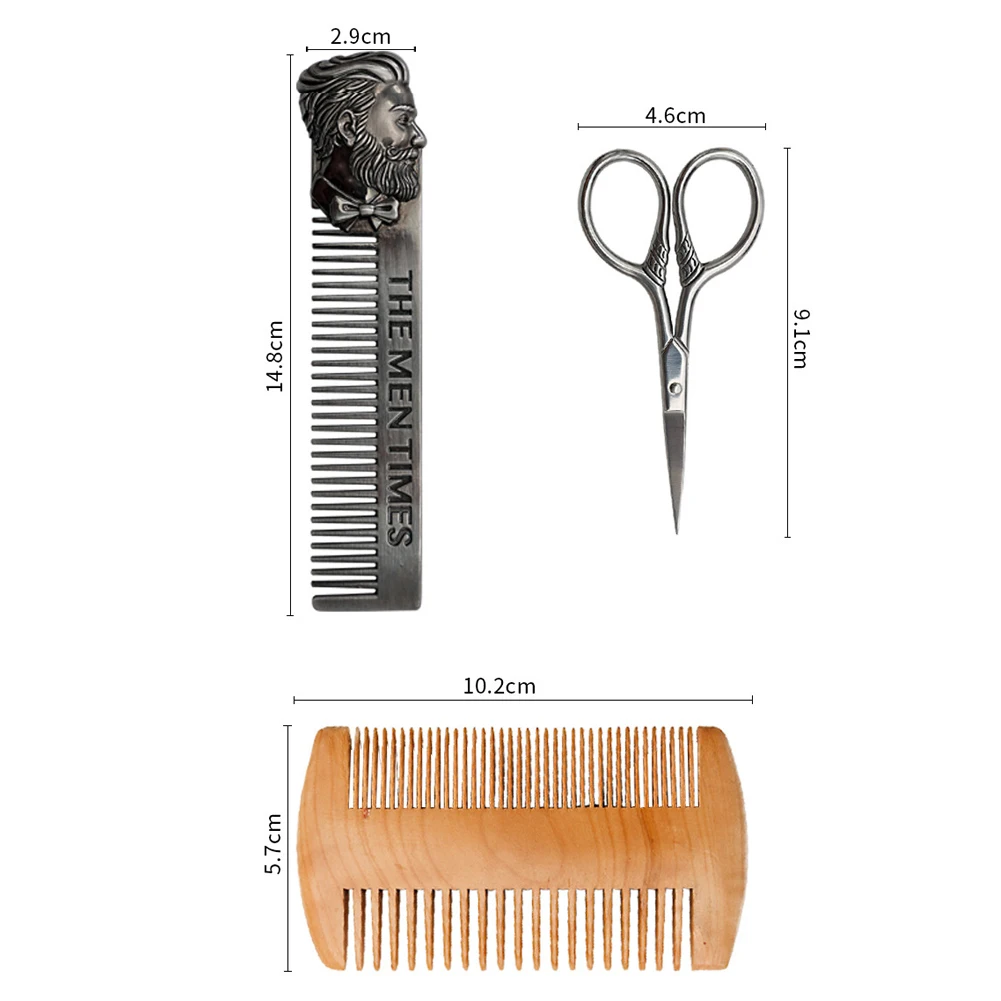 

Wooden Soft Boar Bristle Brush Scissors Double Sided Comb Set Hairdresser With Bag Beard Hair Comb Set