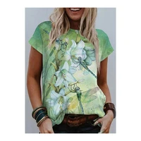 womens flower theme painting t shirt flower pattern 3d printing round neck basic clothes fashion street polyester