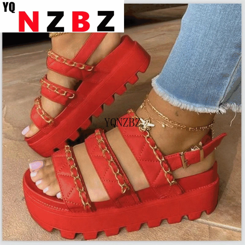 

2021 Summer Shoes Woman Flat Platform Sandals Women Soft Leather Buckle Casual Shoes Open Toe Gladiator Wedges Women Sandals