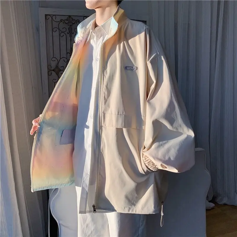 

Мужская Двухсторонняя куртка в стиле Харадзюку, свободная стильная куртка, повседневный красивый жакет в Корейском стиле с градиентом, Осе...