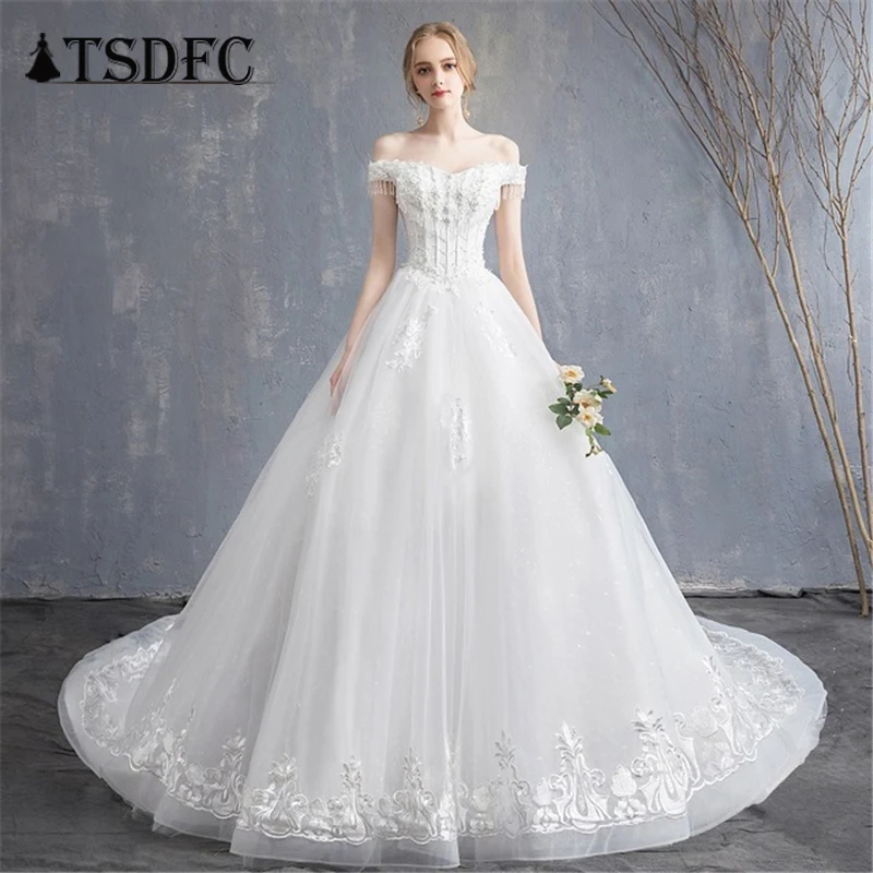 Vestido de Noiva 2019 свадебное платье принцессы бальное с открытыми плечами бисером