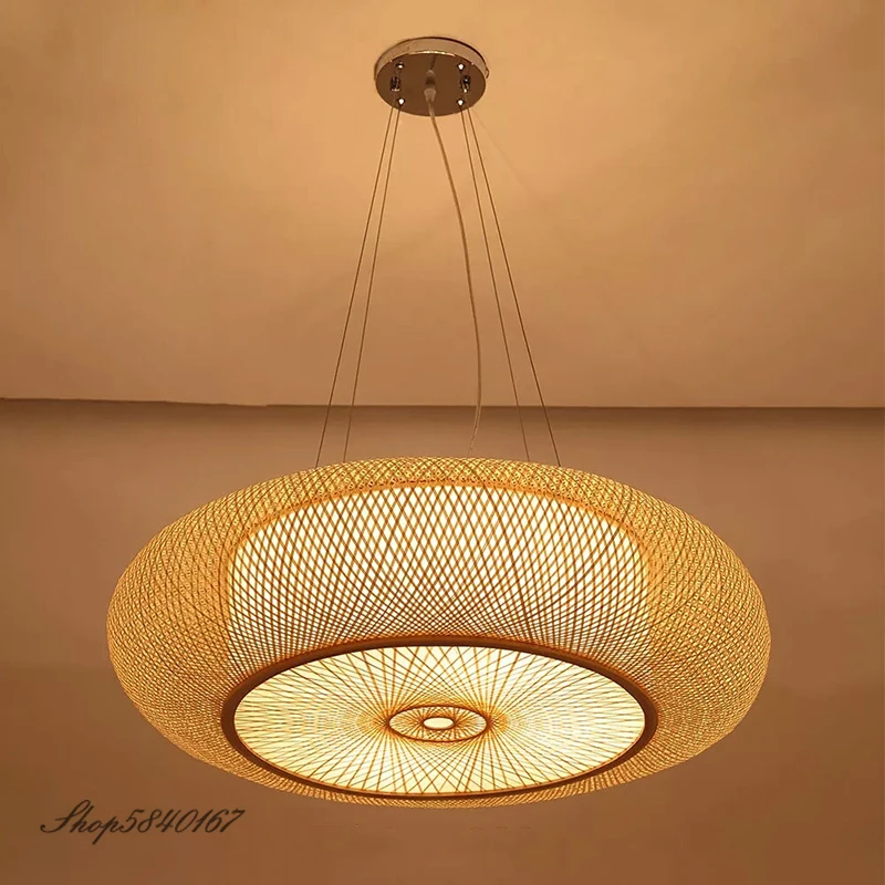 Luces de techo Vintage de bambú, lámpara colgante de estilo chino para sala de estar, comedor, cocina, accesorio de luz E27