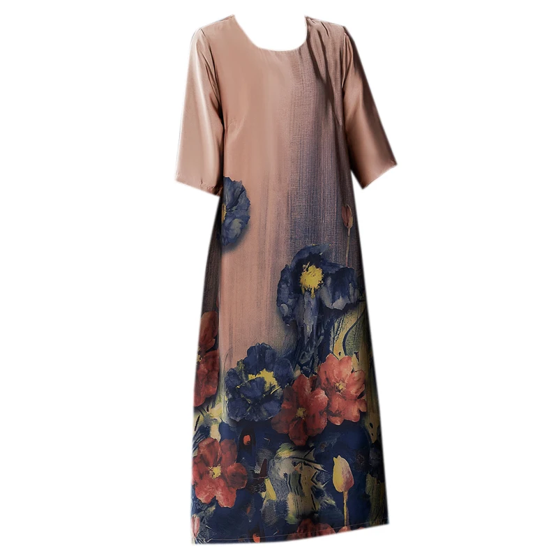 Банкет свободные шелковое платье с принтом коротким рукавом 2020 лето новый аромат