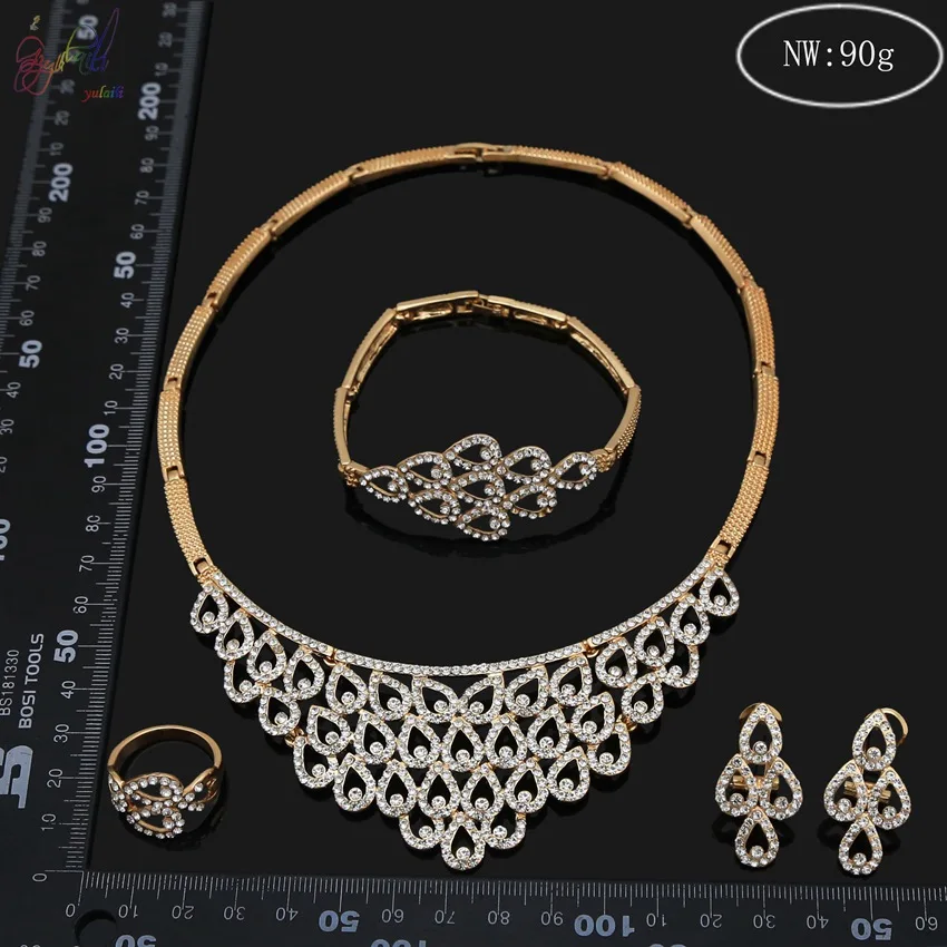 

Yulaili Classic African Jewelry Sets Bridal Party Water Drop Shape Crystal Necklace Earrings Bangle Ring Wedding Accessories