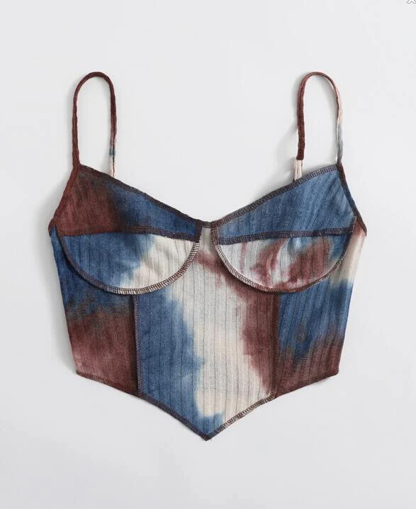 

Women's Tie Dye Print Camisoles, Sleeveless Spaghetti Strap V Neck Rib Knit Stitch Crop Cami Tops