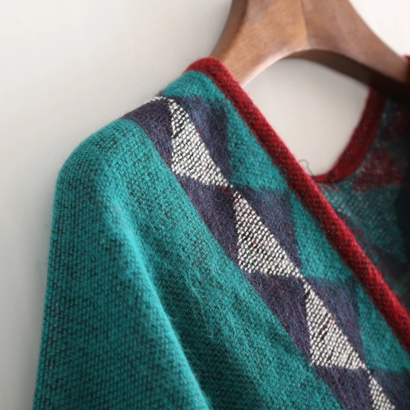 

Women Winter Tassel Poncho Cape Vintage Colorful Geometric Striped Pattern Blanket Shawl Wrap Open Front Cardigan Coat