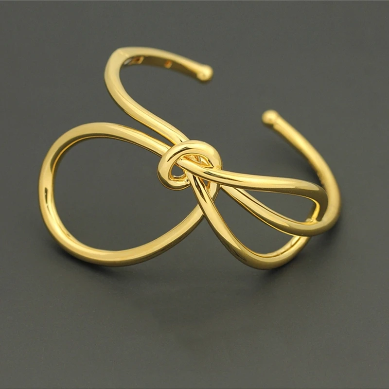 Модные желтые золотые манжеты YN с бантом браслеты полыми крестиками королевский