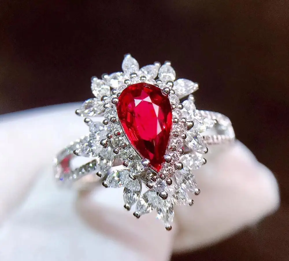 Fine Jewelry GRS cert Pure 18 K Gold Natural Red Ruby 1.0ct Diamond Wedding Engagement Female Rings for Women Ring | Украшения и
