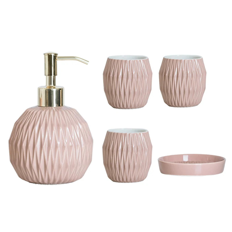 5-piece Set Ceramics Bathroom Accessory Set Washing Tools Bottle Mouthwash Cup Soap Toothbrush Holder Household Articles