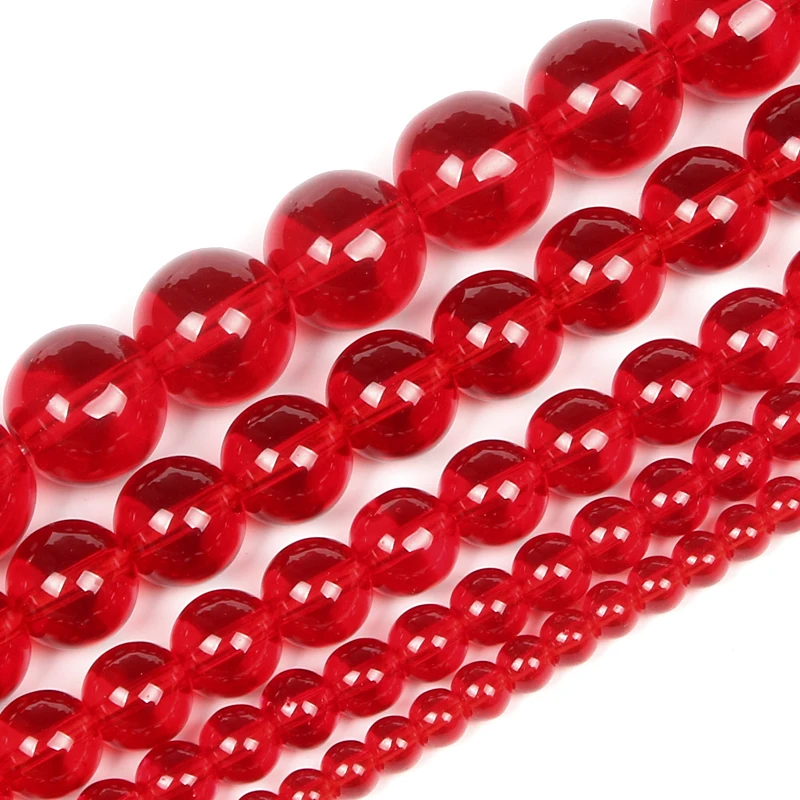 Natural Stone Smooth Red Glass Charm Round Loose Beads For Jewelry Making Needlework Bracelet Diy Strand4-12MM | Украшения и
