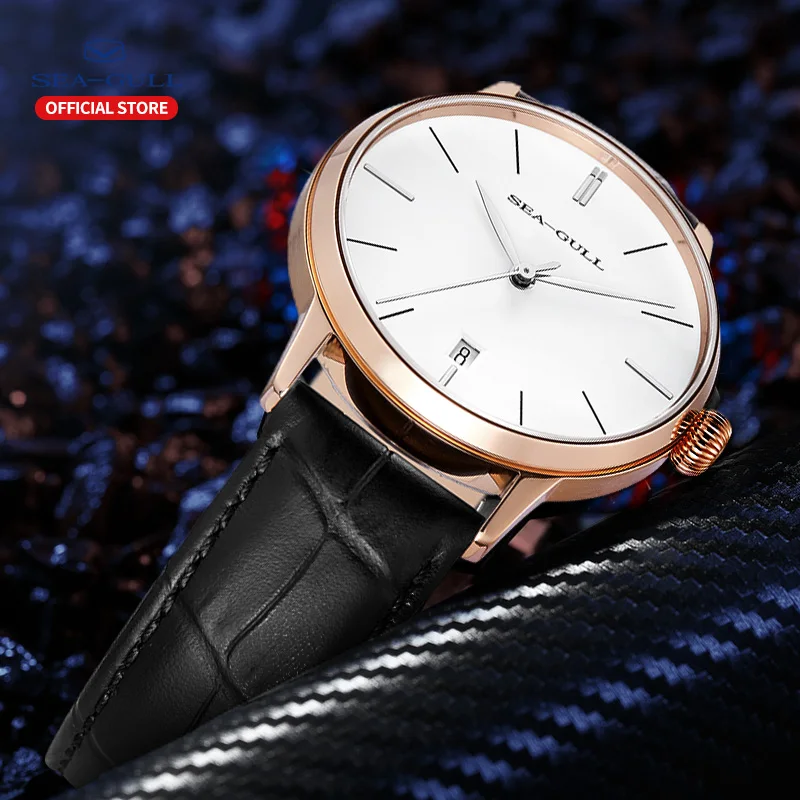 Часы мужские механические с автоподзаводом календарем и кожаным ремешком |