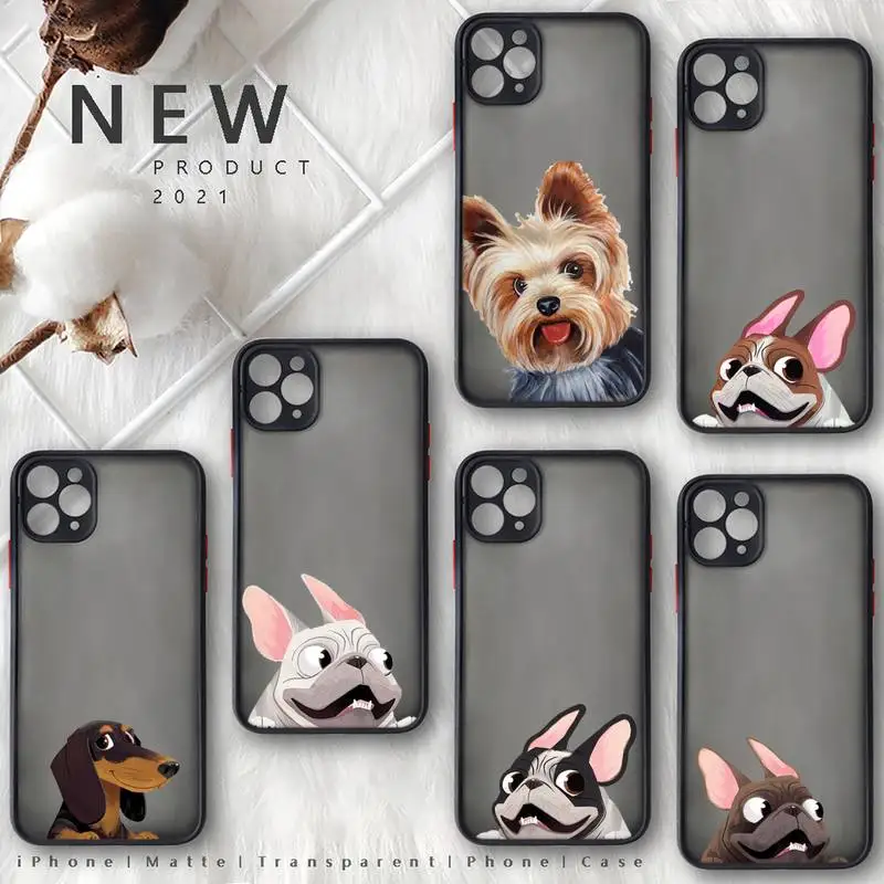 

French Bulldog Pug Dog Cute pet Phone Case For iphone 12 11 8 7 plus mini x xs xr pro max matte transparent cover