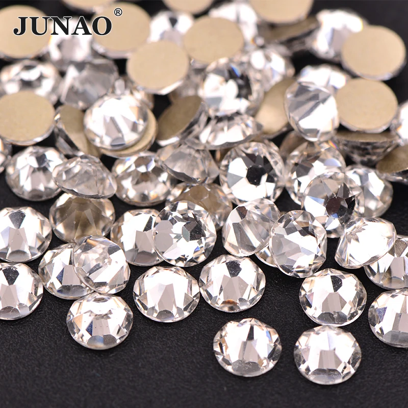 Стразы JUNAO SS16 SS20 SS30 из прозрачного белого стекла круглые для ногтей Пришивные АВ