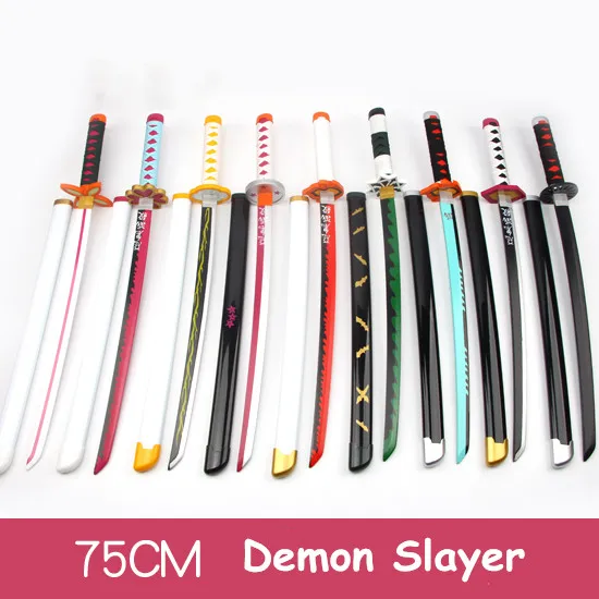 

Demon Slayer Cosplay Wooden Sword 75cm Short Style Devil's Blade Knife Weapon Samurai Sword Ninja Katana Prop Toys For Gifts